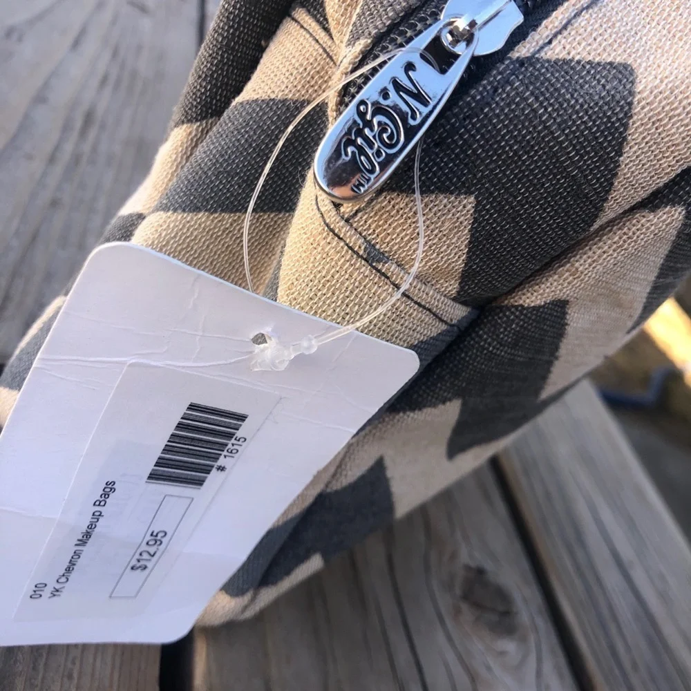 Gray Chevron Burlap Makeup Bag